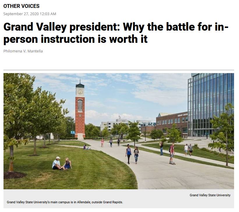 Screenshot from a web article where President Mantella makes the case for in-person learning